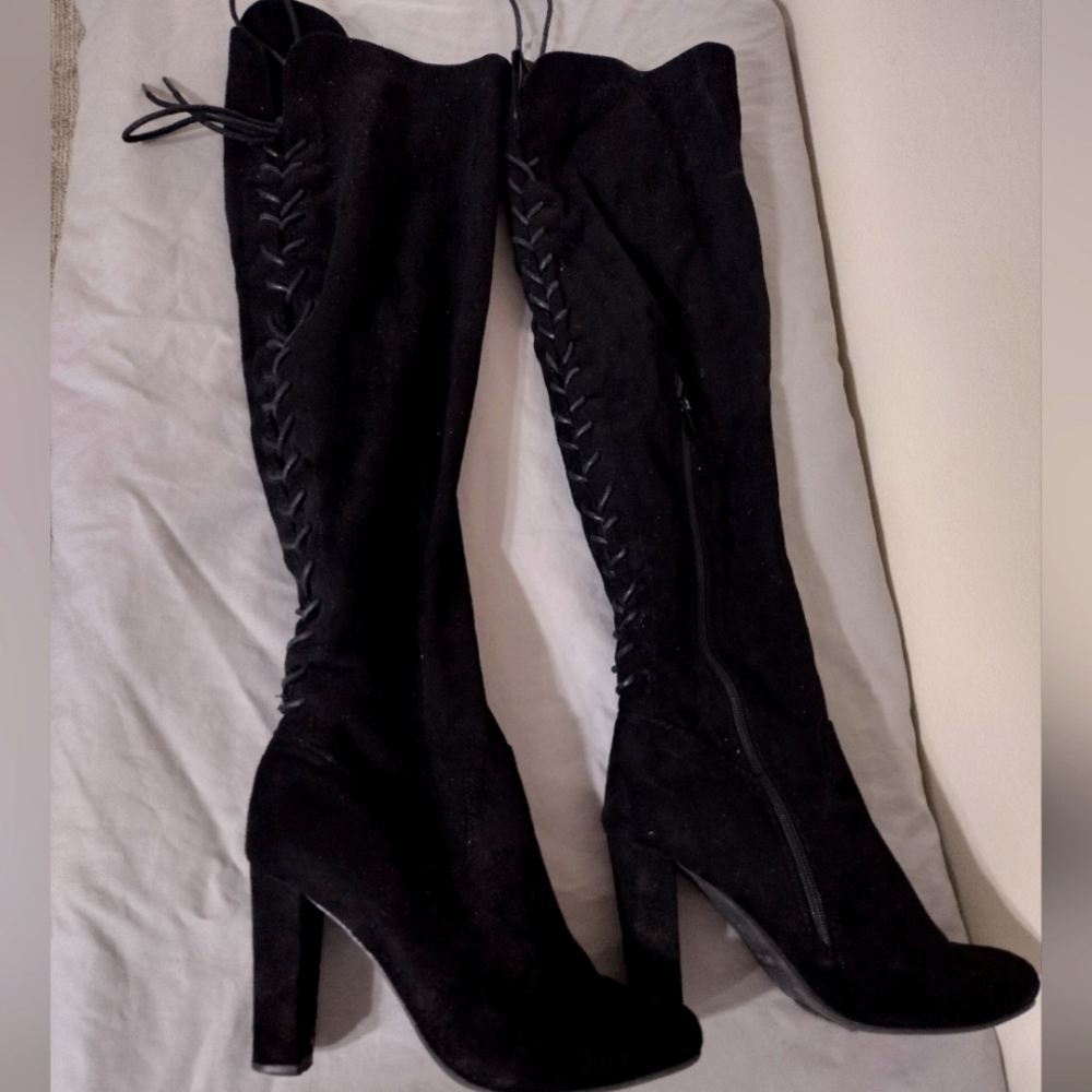 TOP Moda Suede, Black, Thigh-high Boots. Size 8